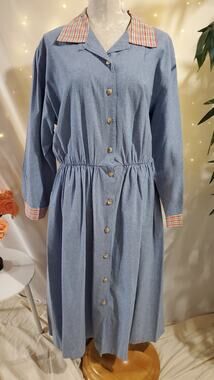 Orvis Vtg Chambray Denim Button Maxi Dress Plus Size 18 Cabin Cottage Prairie